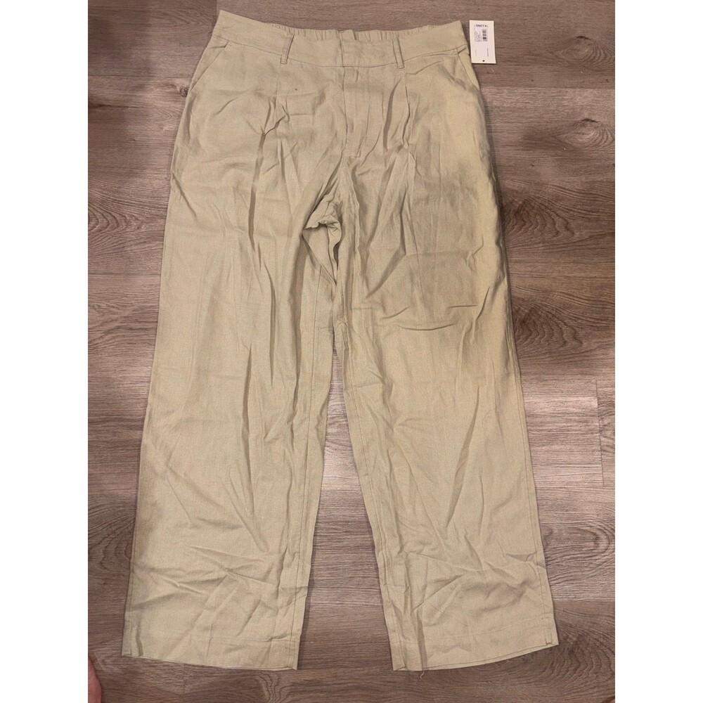 A New Day Beige Linen high‎ waisted Straight leg pant NWT Size 14 Long